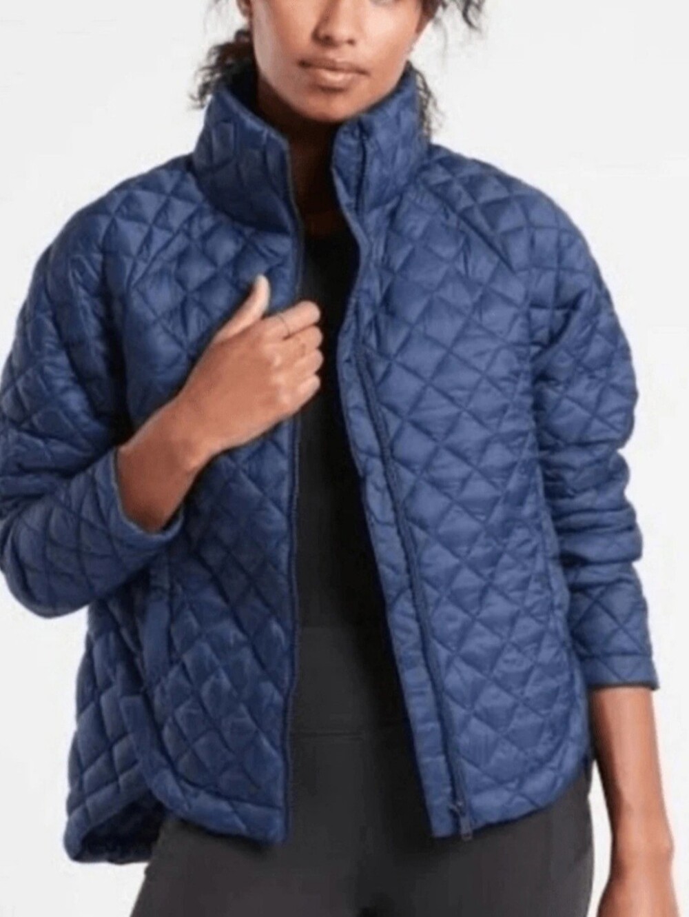 Athleta Whisper Featherless Jacket Navy Blue Quilted Puffer Full Zip 1X Womens